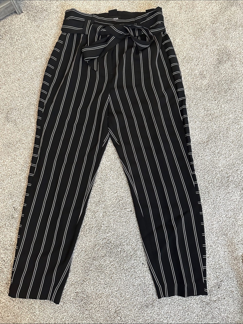 Express Black Pinstripe Tie-Waist Men's Pants